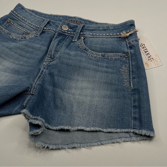 Shyanne Denim Shorts Cowgirl Rodeo Festival Western Jeweled Summer Raw Hem New - Picture 2 of 14